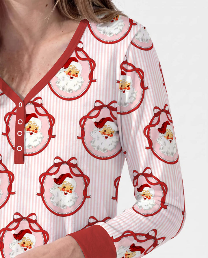 Coquette Vintage Santa Christmas Medallions Bamboo Women Pajama Set