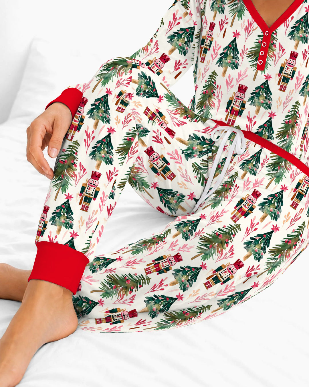 Watercolor Nutcracker & Christmas Pine Trees Bamboo Women Pajama Set