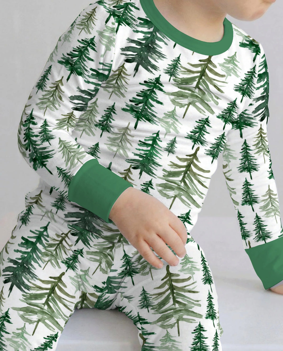 Watercolor Evergreen Pine Forest Bamboo Two Piece Long Sleeve Pajama Set
