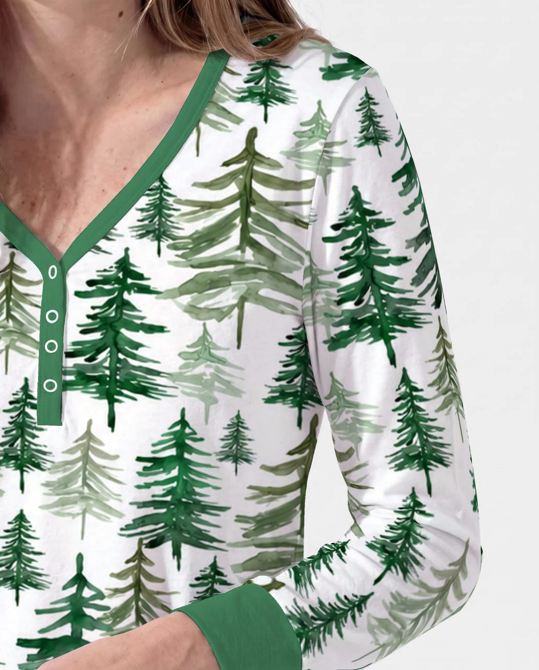 Watercolor Evergreen Pine Forest Bamboo Women Pajama Set