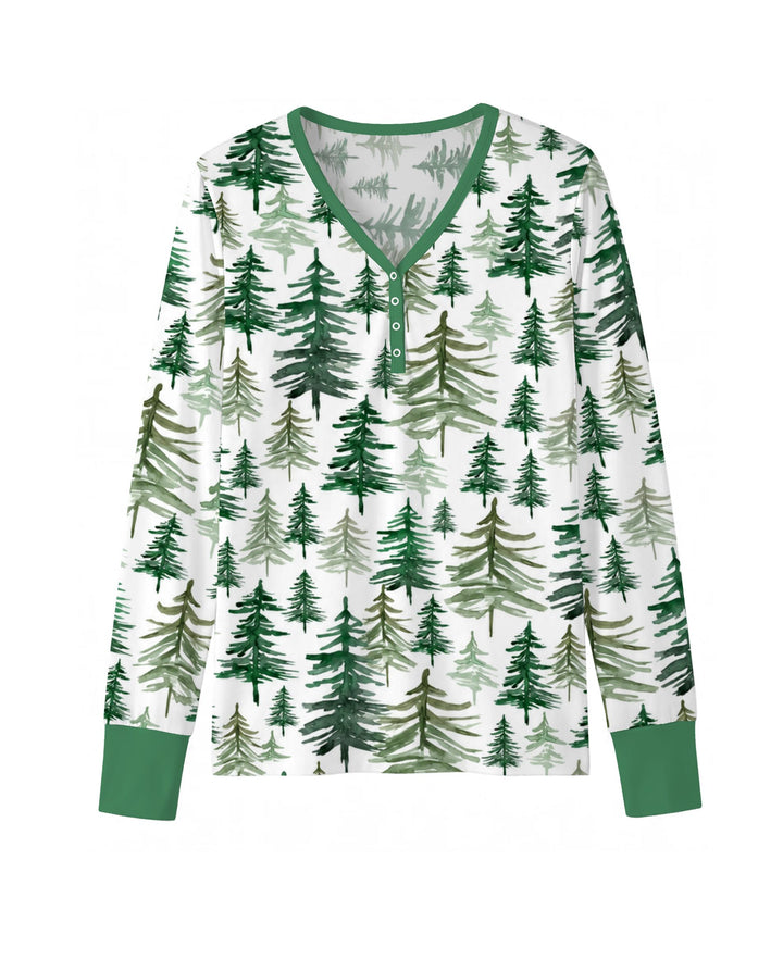 Watercolor Evergreen Pine Forest Bamboo Women Pajama Set