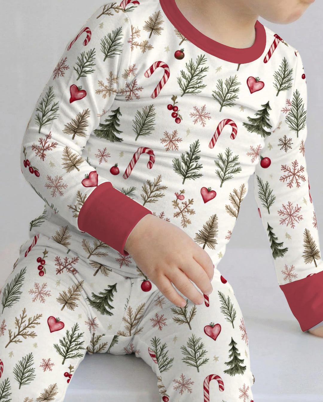 Rustic Christmas Evergreen & Candy Canes Bamboo Two Piece Long Sleeve Pajama Set