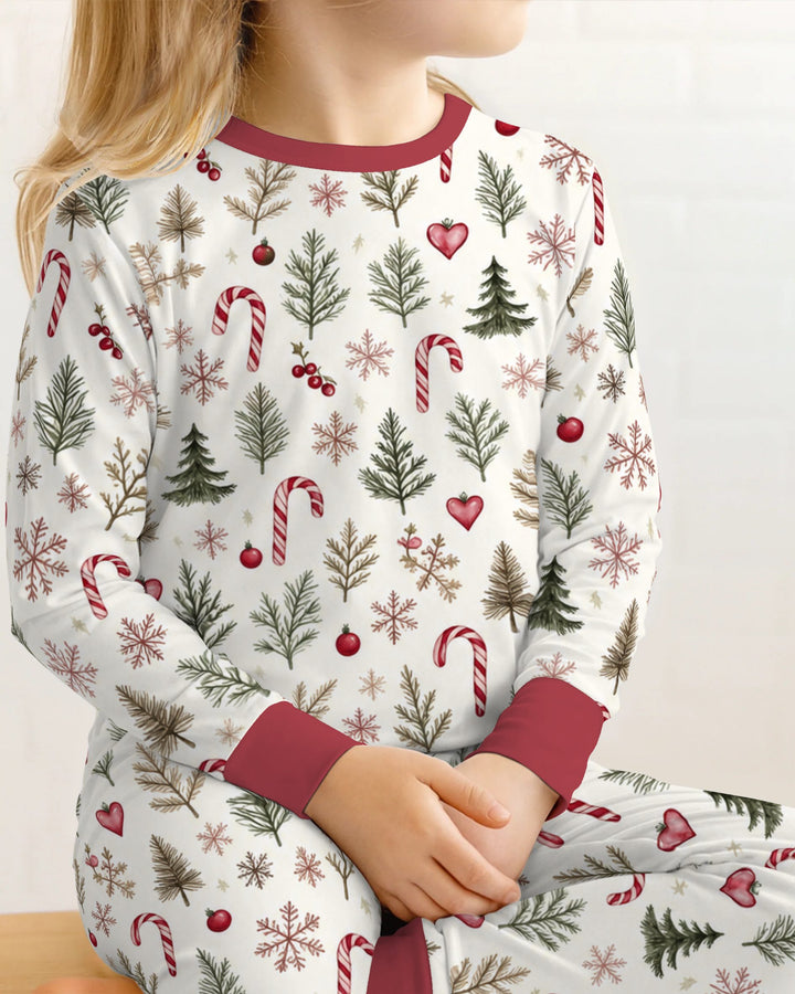 Rustic Christmas Evergreen & Candy Canes Bamboo Two Piece Long Sleeve Pajama Set