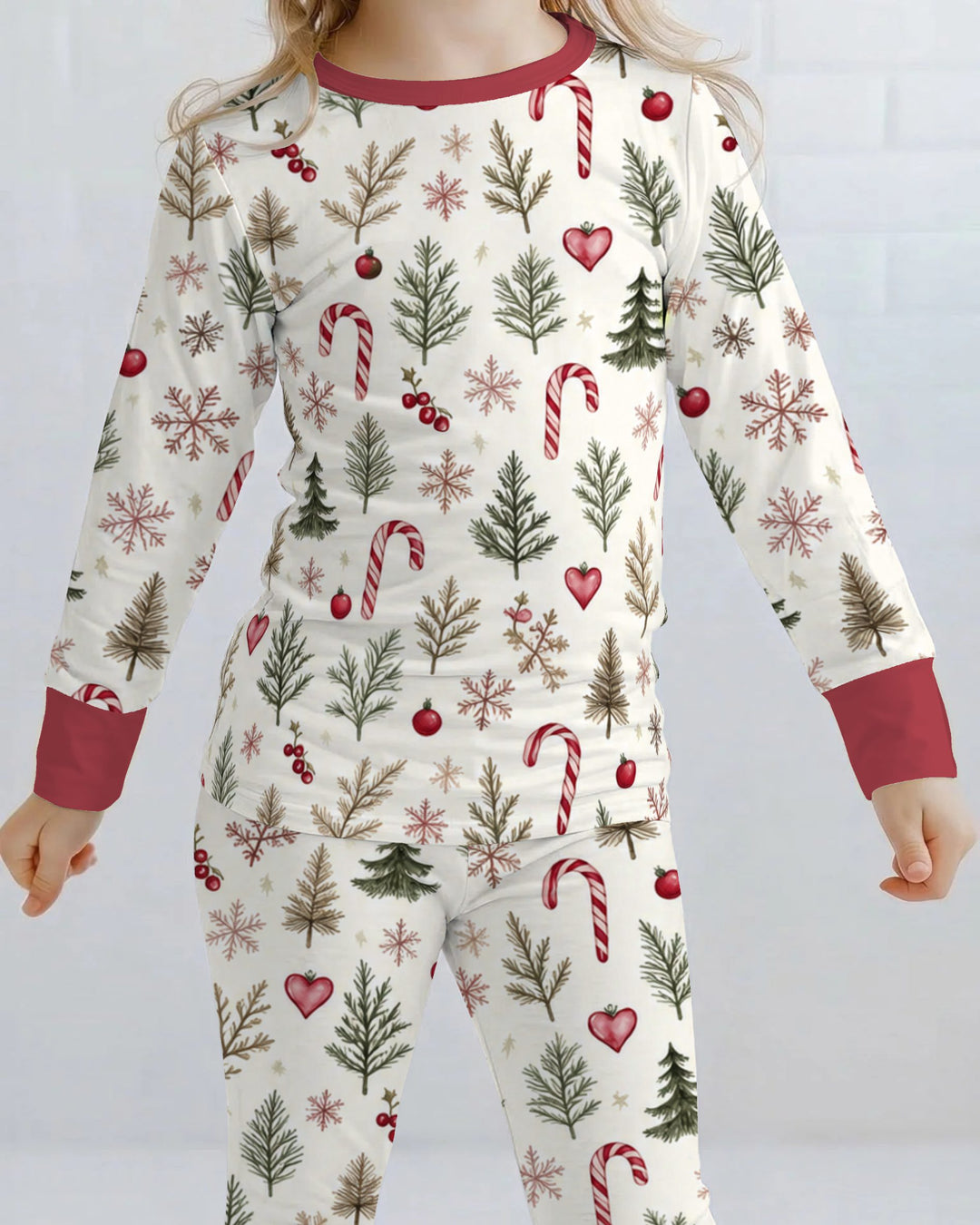 Rustic Christmas Evergreen & Candy Canes Bamboo Two Piece Long Sleeve Pajama Set
