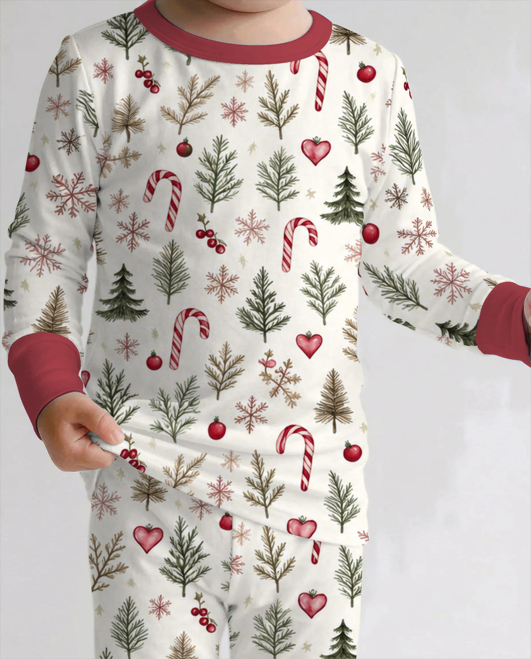 Rustic Christmas Evergreen & Candy Canes Bamboo Two Piece Long Sleeve Pajama Set