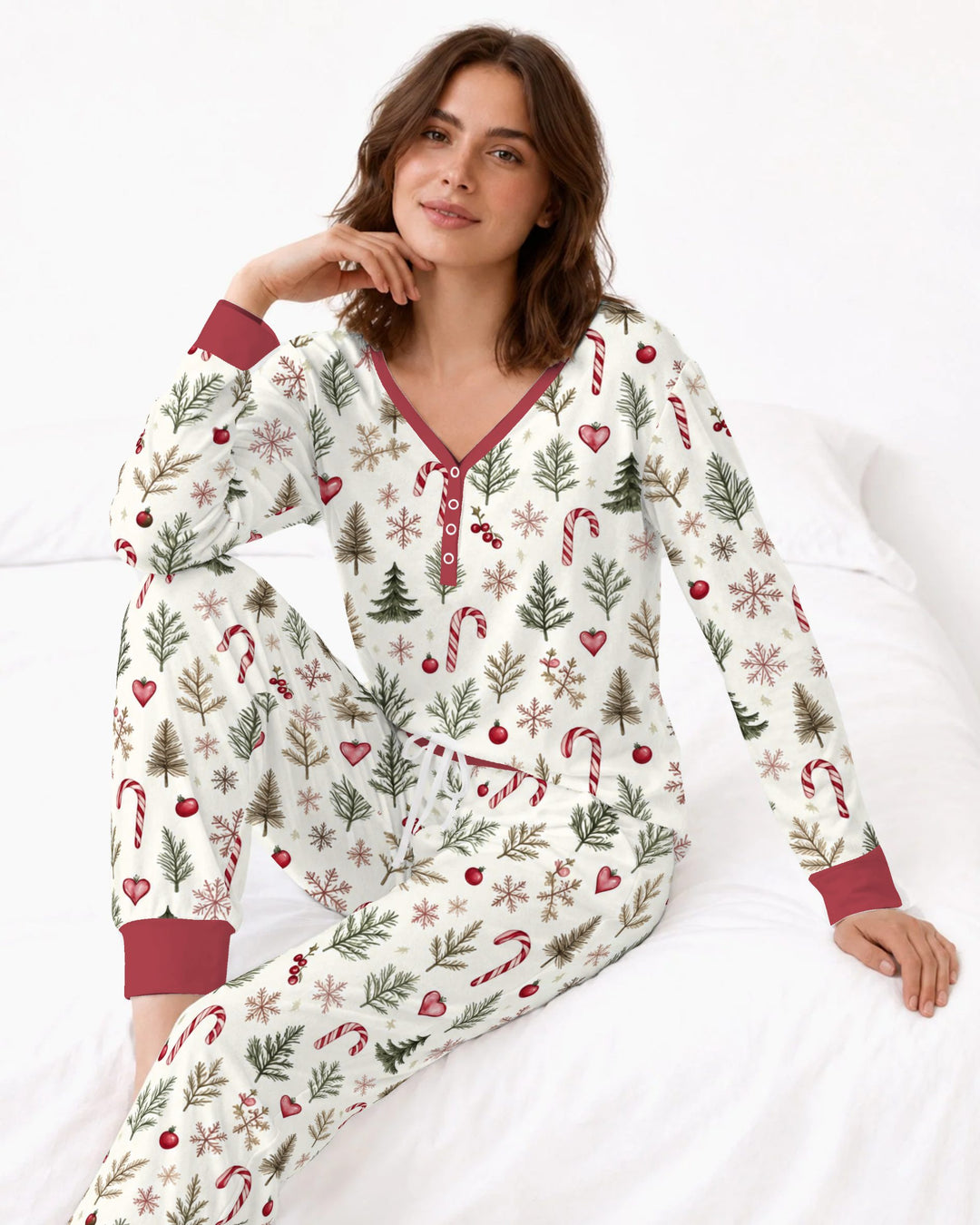 Rustic Christmas Evergreen & Candy Canes Bamboo Women Pajama Set