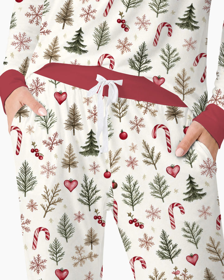 Rustic Christmas Evergreen & Candy Canes Bamboo Women Pajama Set