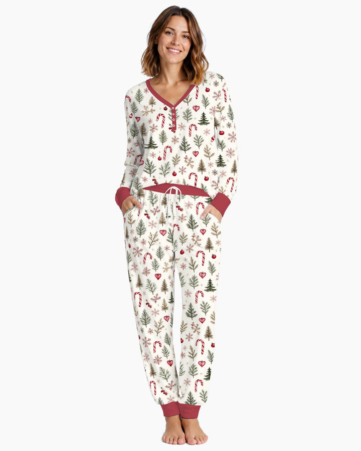 Rustic Christmas Evergreen & Candy Canes Bamboo Women Pajama Set