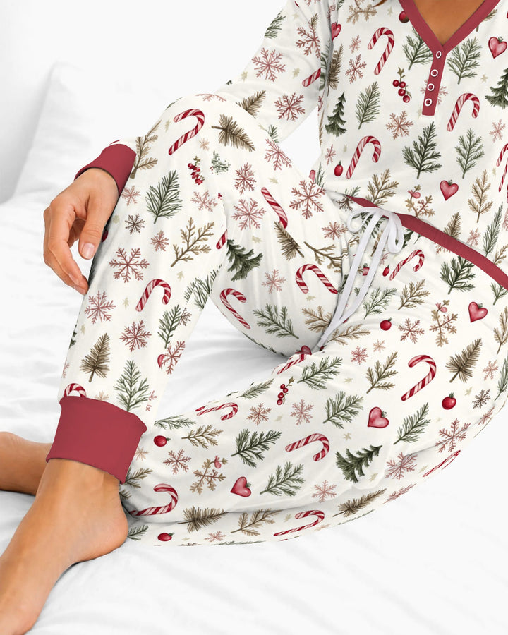 Rustic Christmas Evergreen & Candy Canes Bamboo Women Pajama Set