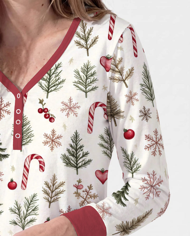 Rustic Christmas Evergreen & Candy Canes Bamboo Women Pajama Set