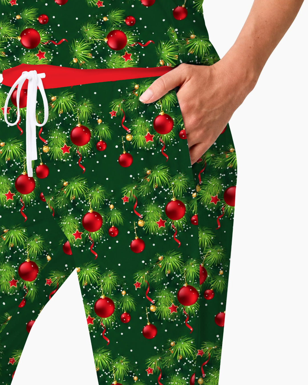 Classic Christmas Pine & Red Ornaments Bamboo Women Pajama Set