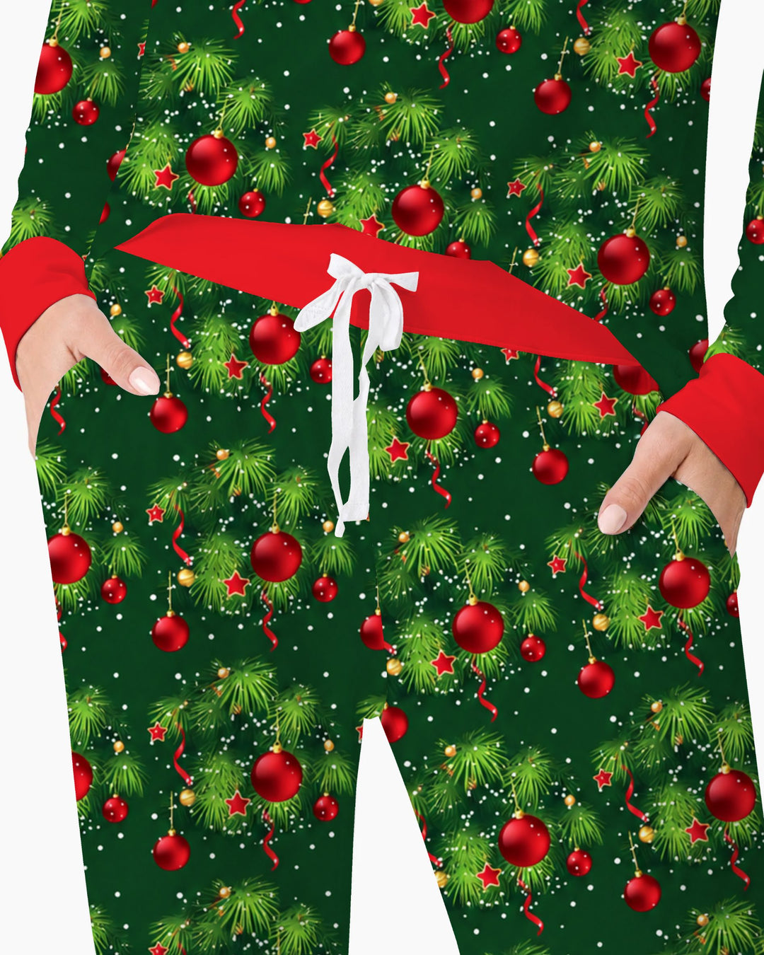 Classic Christmas Pine & Red Ornaments Bamboo Women Pajama Set