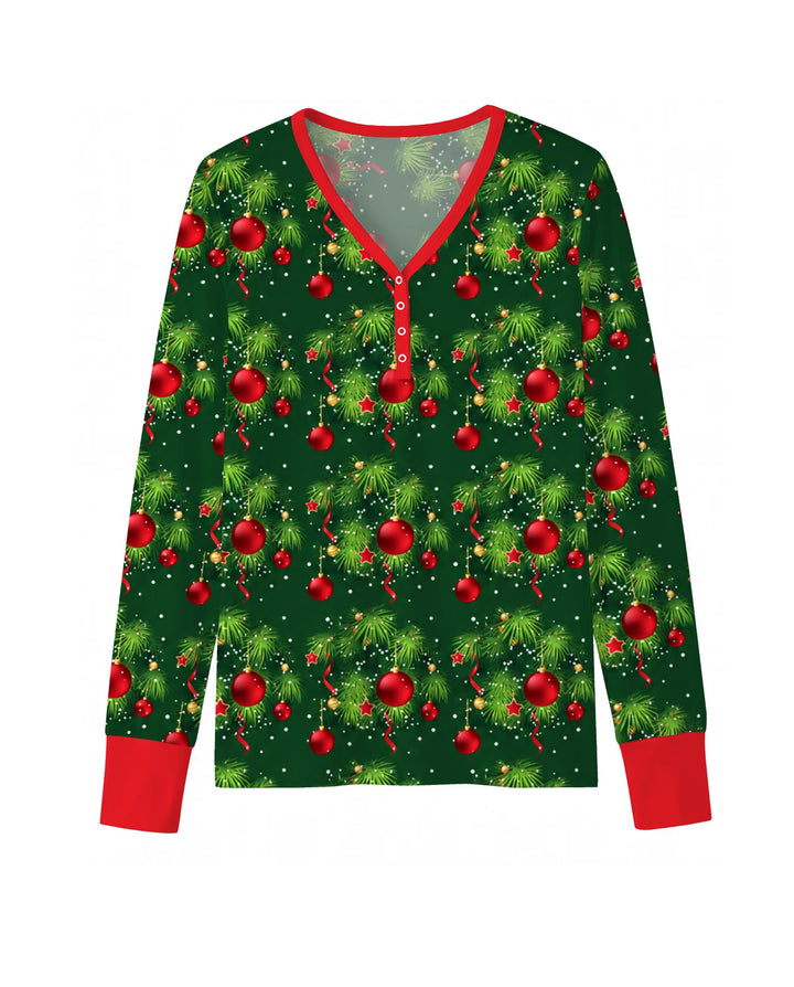 Classic Christmas Pine & Red Ornaments Bamboo Women Pajama Set