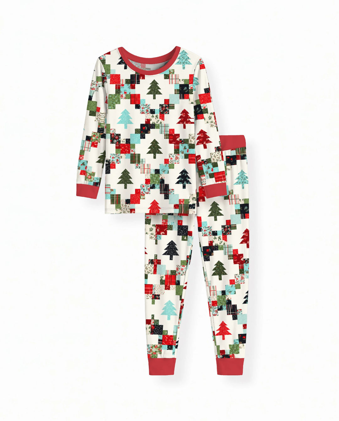 Christmas Patchwork Quilt & Trees Bamboo Two Piece Long Sleeve Pajama Set