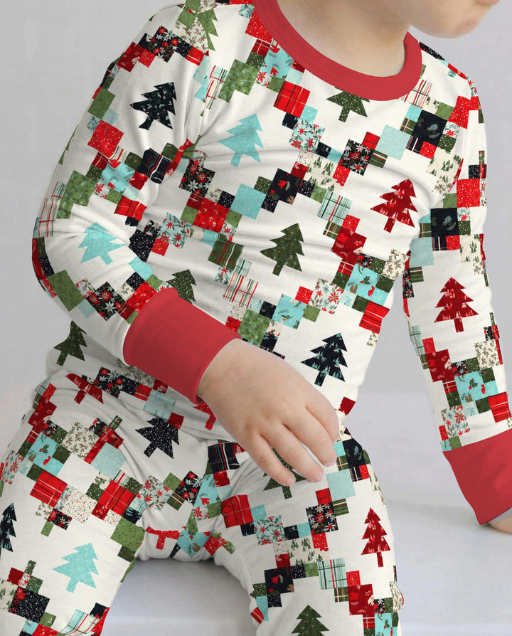 Christmas Patchwork Quilt & Trees Bamboo Two Piece Long Sleeve Pajama Set