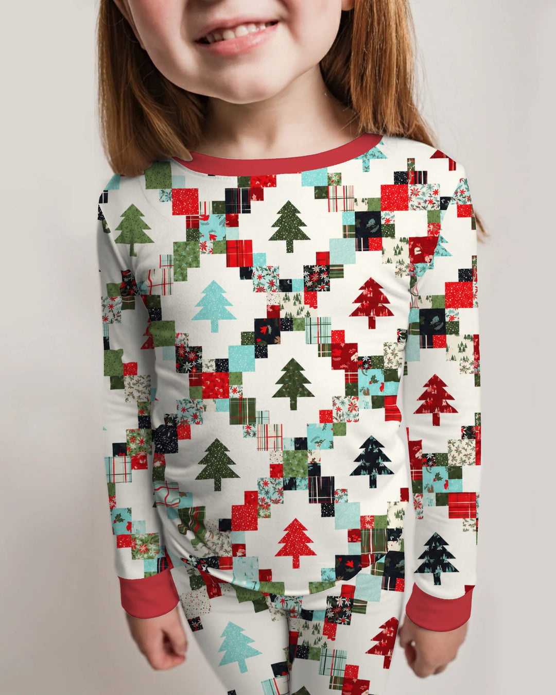 Christmas Patchwork Quilt & Trees Bamboo Two Piece Long Sleeve Pajama Set