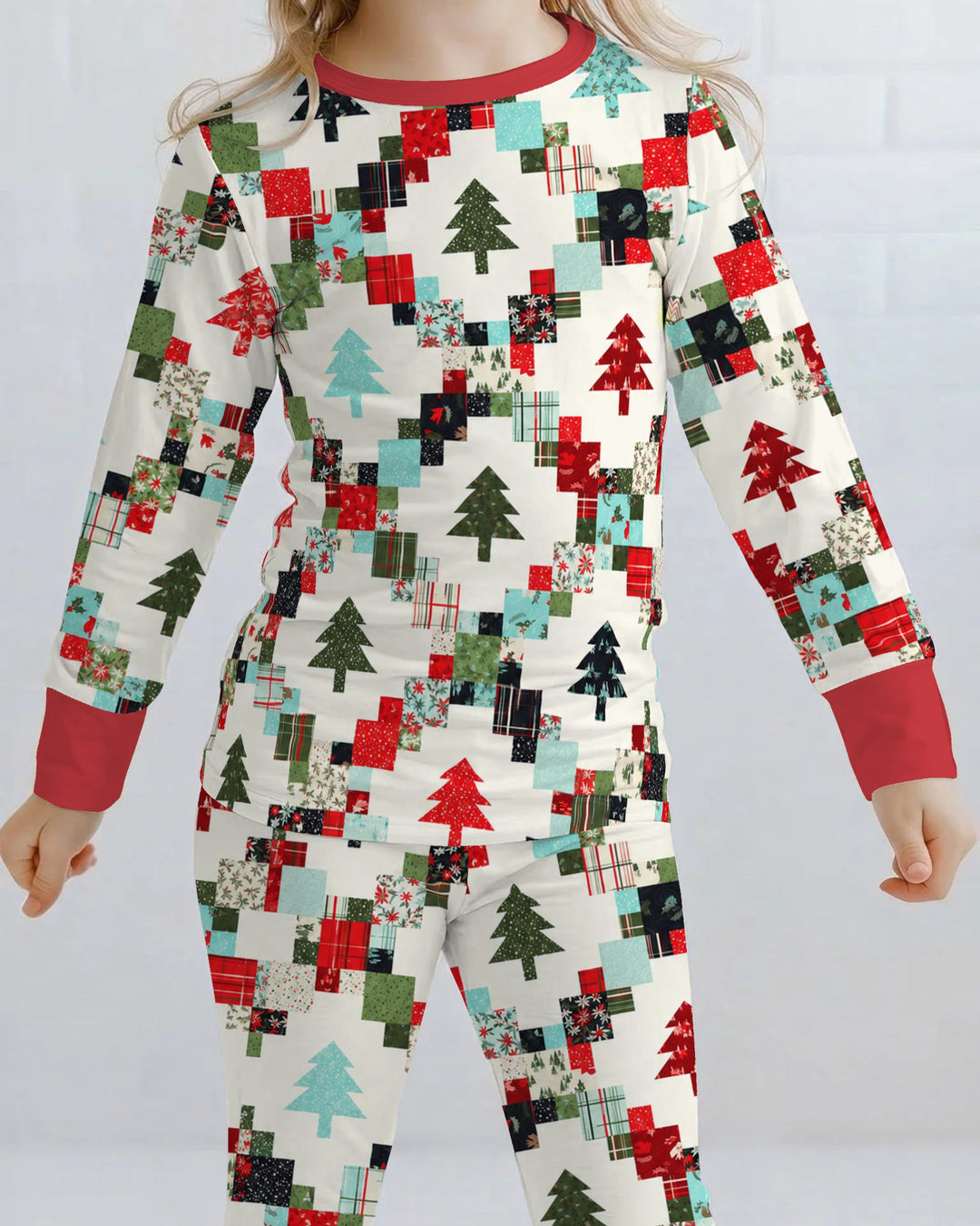 Christmas Patchwork Quilt & Trees Bamboo Two Piece Long Sleeve Pajama Set