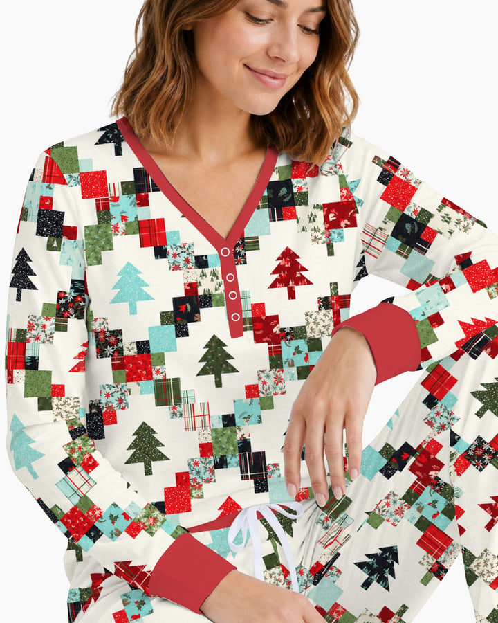 Christmas Patchwork Quilt & Trees Bamboo Women Pajama Set