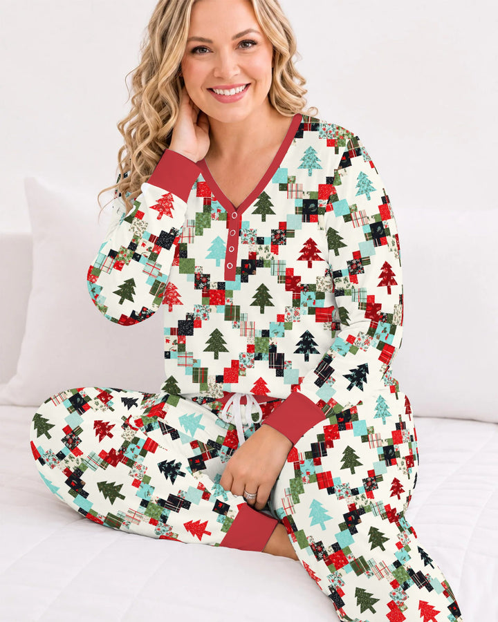 Christmas Patchwork Quilt & Trees Bamboo Women Pajama Set
