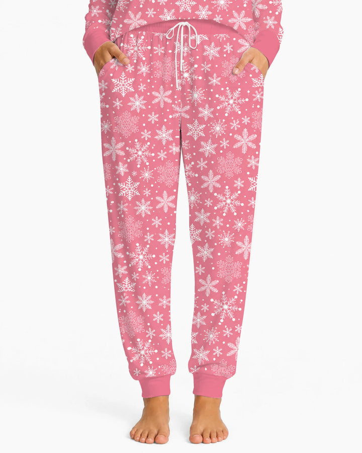Pink and White Snowflake Toss Bamboo Women Pajama Set