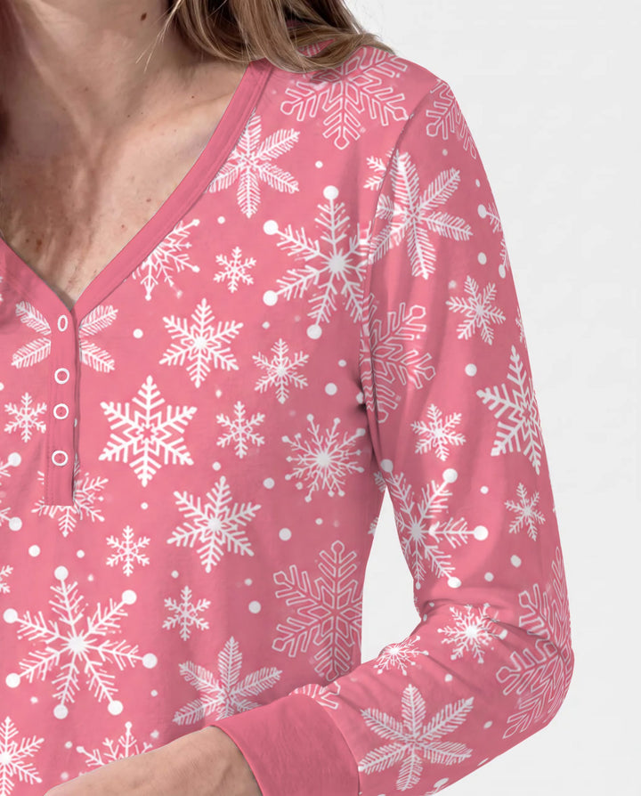 Pink and White Snowflake Toss Bamboo Women Pajama Set