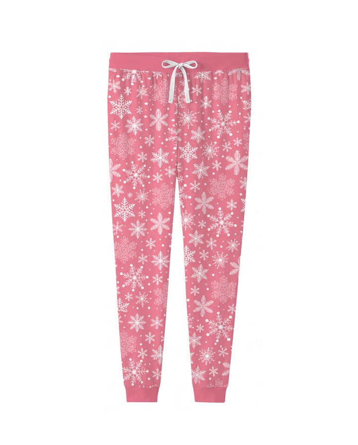 Pink and White Snowflake Toss Bamboo Women Pajama Set