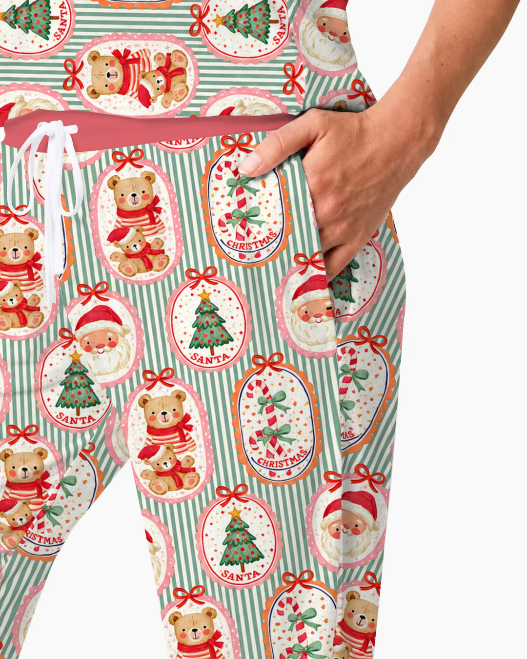 Vintage Santa Christmas Gift Tags Seamless Pattern Bamboo Women Pajama Set