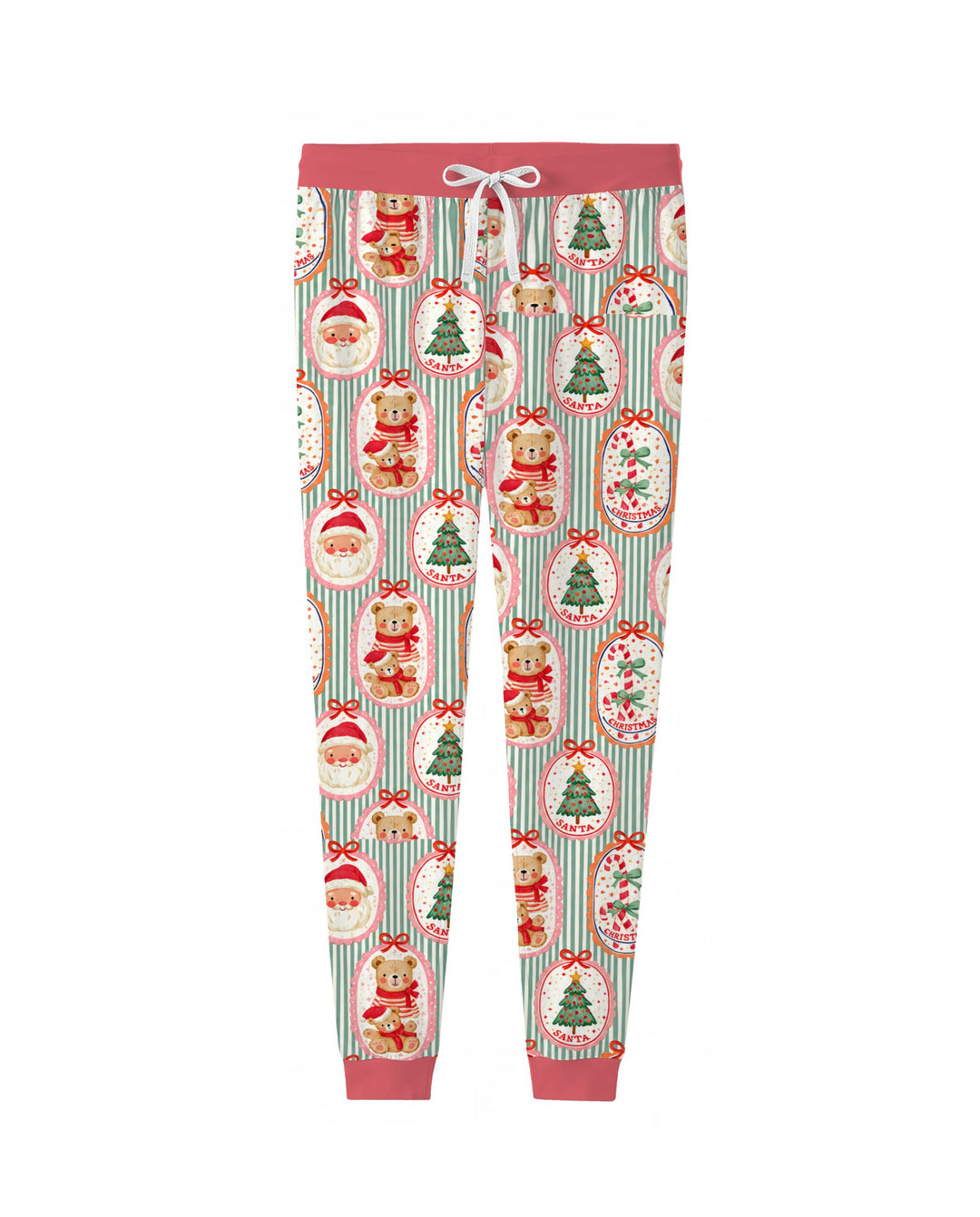 Vintage Santa Christmas Gift Tags Seamless Pattern Bamboo Women Pajama Set
