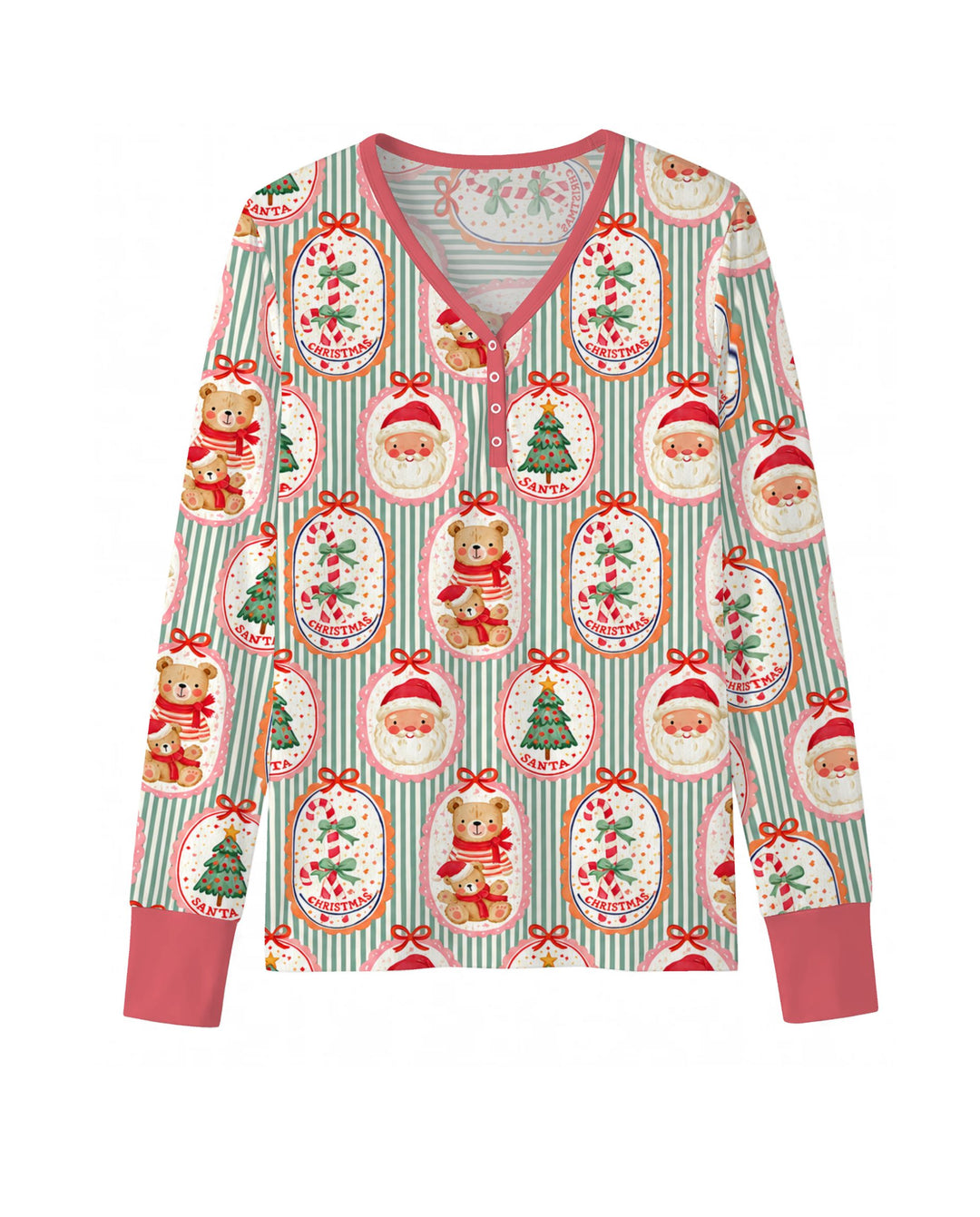 Vintage Santa Christmas Gift Tags Seamless Pattern Bamboo Women Pajama Set
