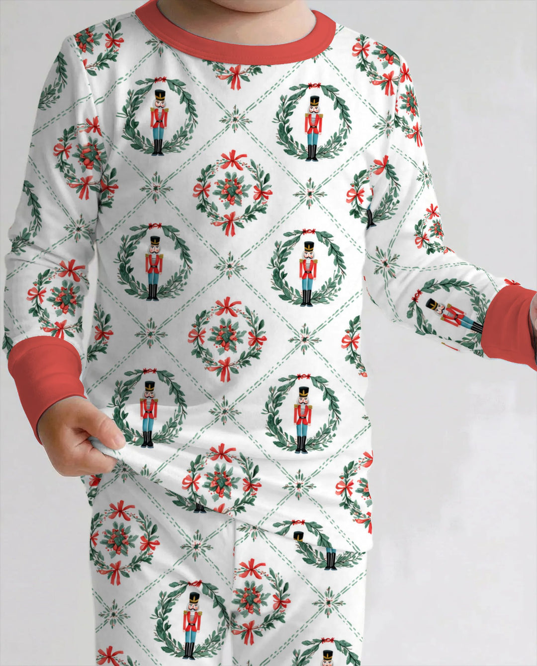 Classic Nutcracker Christmas Wreath Seamless Pattern Bamboo Two Piece Long Sleeve Pajama Set