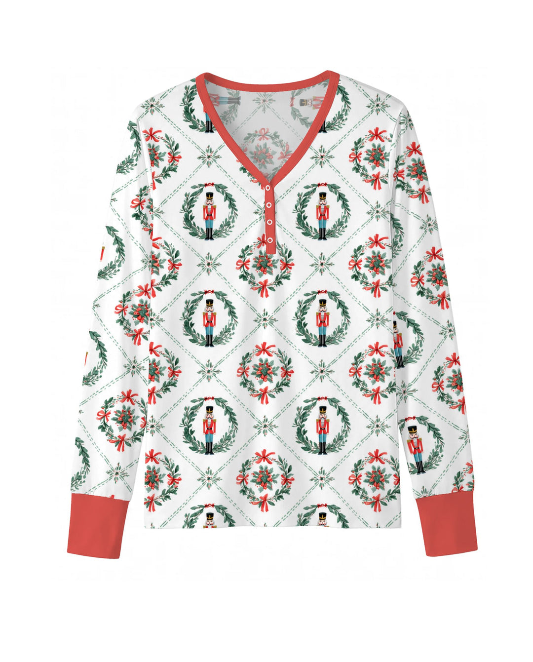 Classic Nutcracker Christmas Wreath Seamless Pattern Bamboo Women Pajama Set