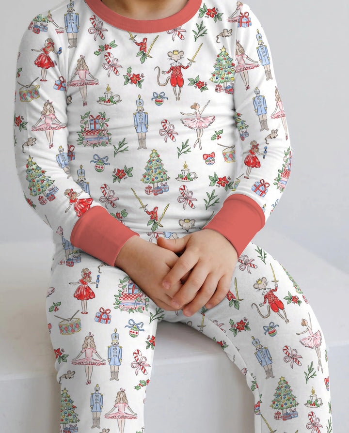 Nutcracker Ballet Christmas Storybook Seamless Pattern Bamboo Two Piece Long Sleeve Pajama Set