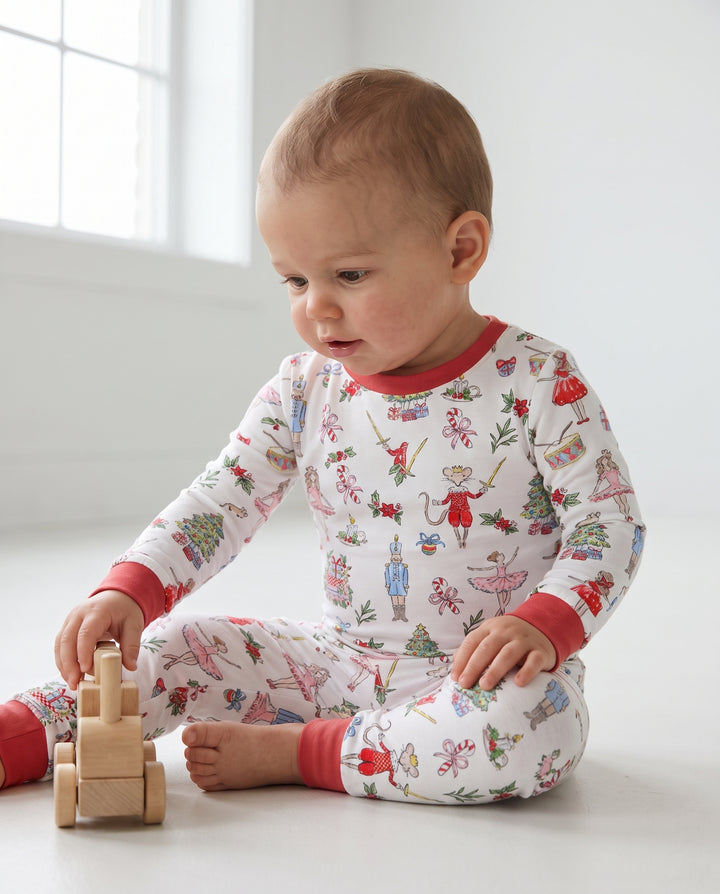 Nutcracker Ballet Christmas Storybook Seamless Pattern Bamboo Two Piece Long Sleeve Pajama Set