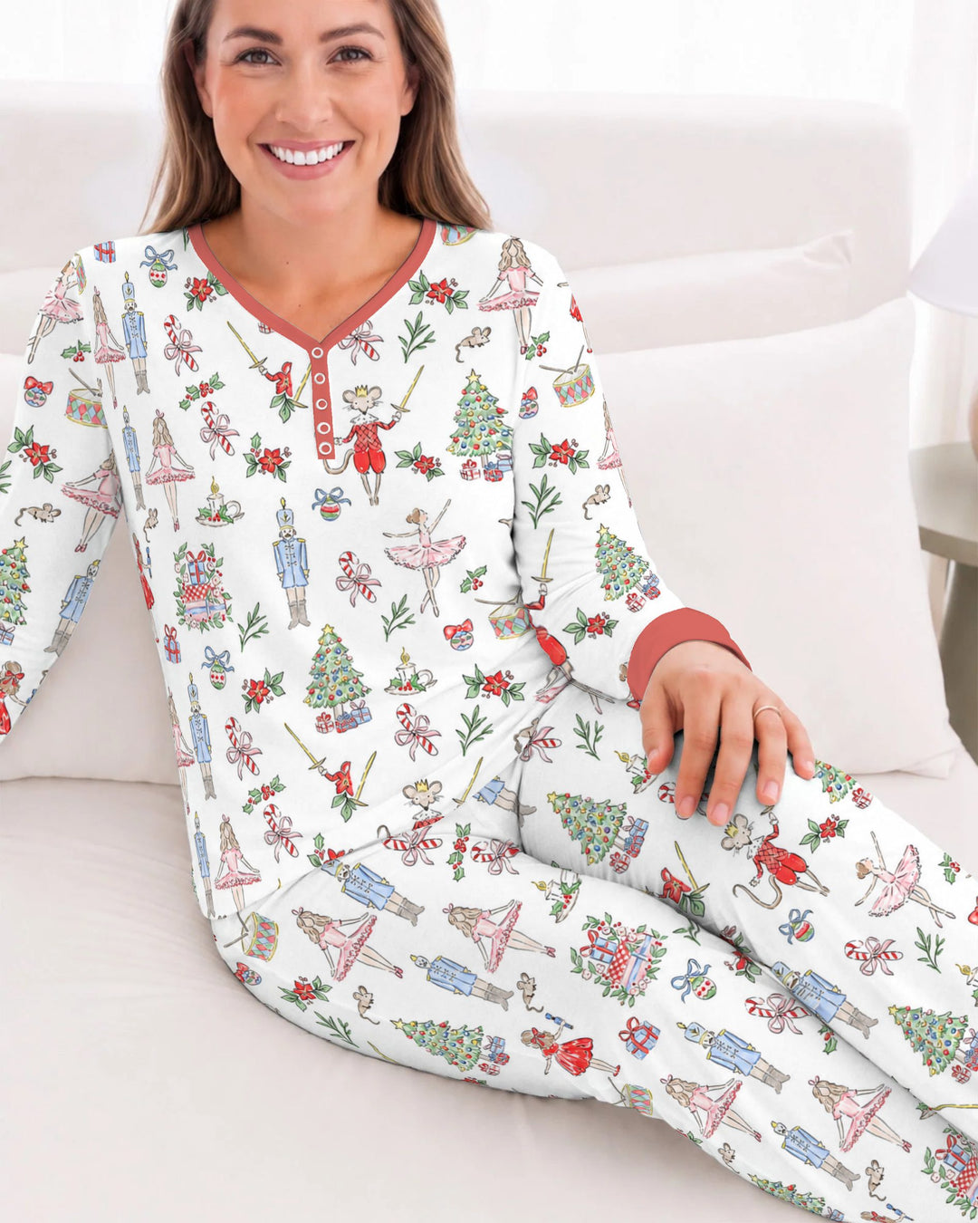 Nutcracker Ballet Christmas Storybook Seamless Pattern Bamboo Women Pajama Set