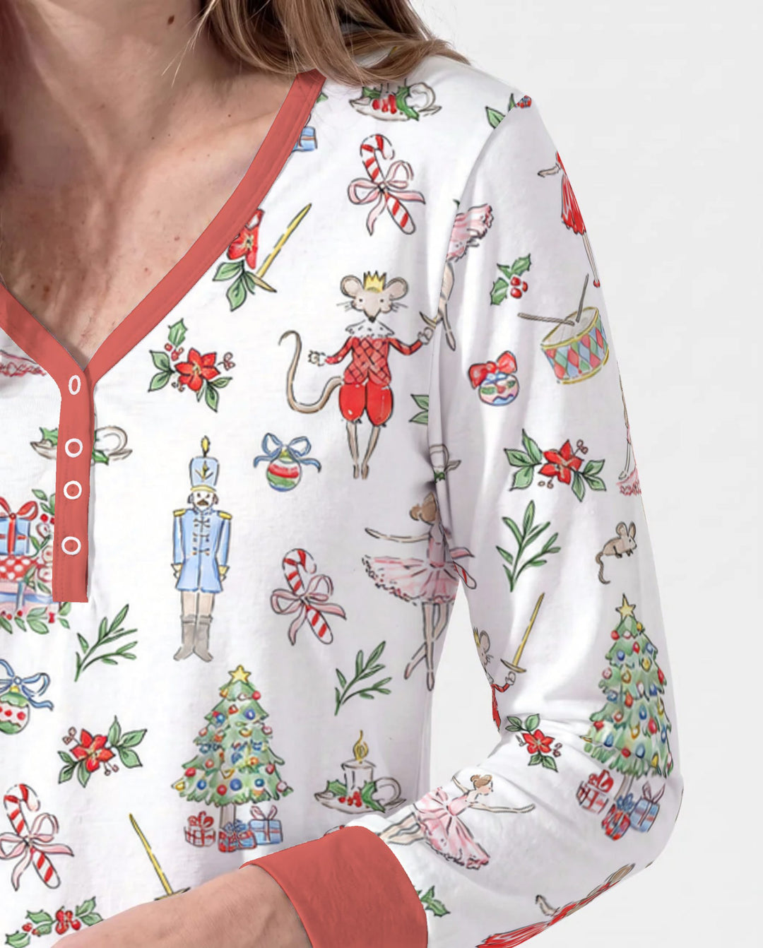 Nutcracker Ballet Christmas Storybook Seamless Pattern Bamboo Women Pajama Set
