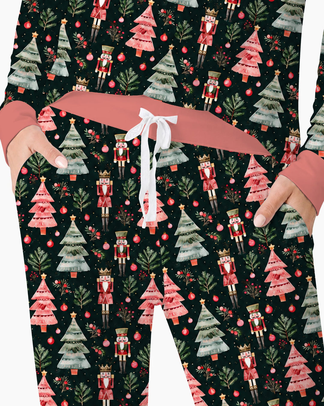 Dark Moody Nutcracker Christmas Trees Seamless Pattern Bamboo Women Pajama Set