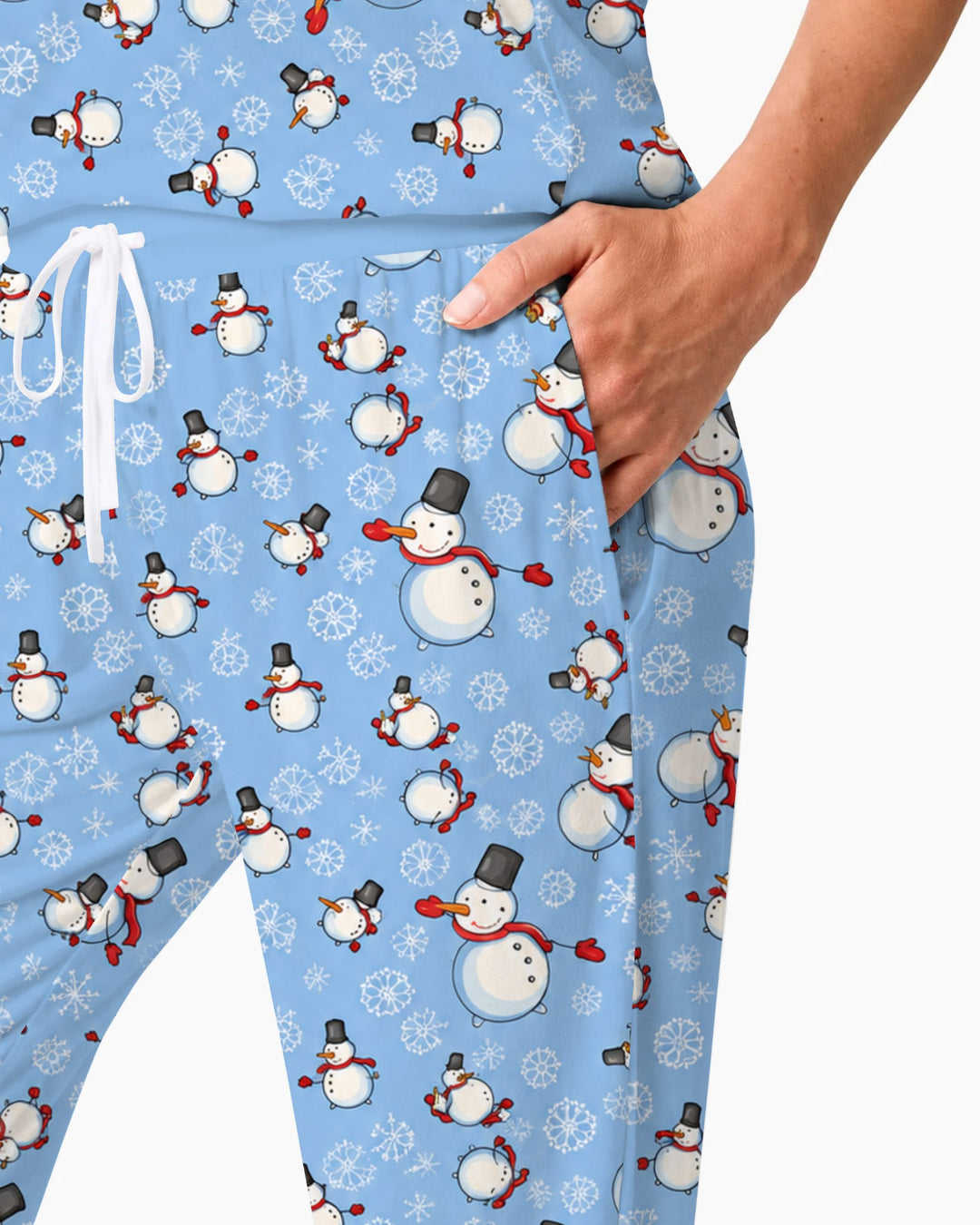 Cute Snowman Winter Snowflakes Seamless Pattern Bamboo Women Pajama Set