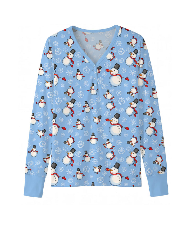 Cute Snowman Winter Snowflakes Seamless Pattern Bamboo Women Pajama Set