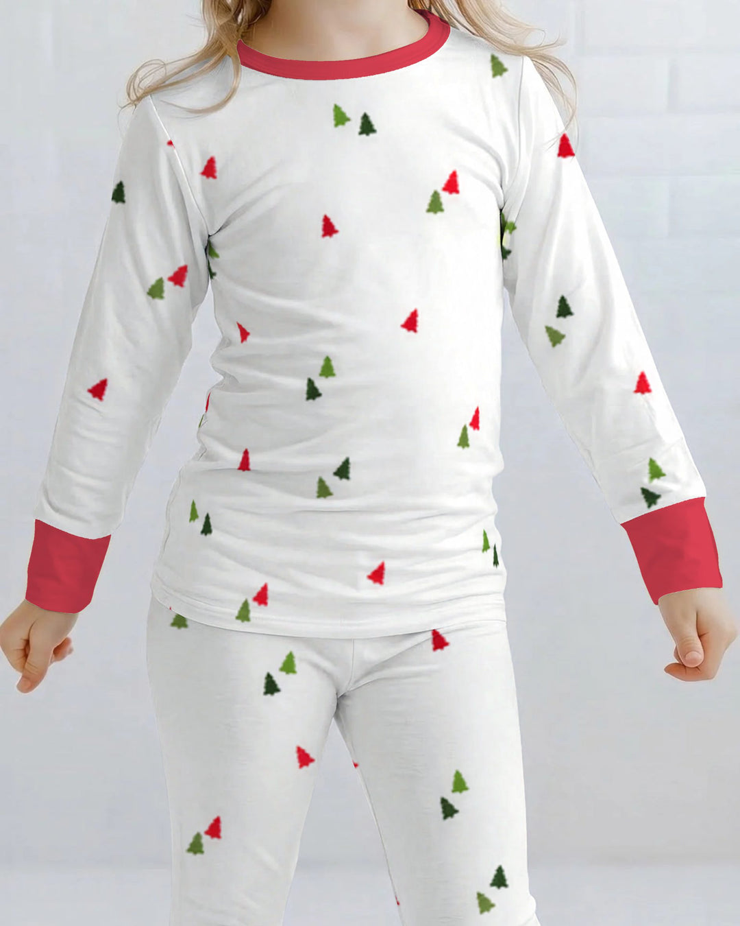 Minimalist Tiny Christmas Trees Seamless Pattern Bamboo Two Piece Long Sleeve Pajama Set