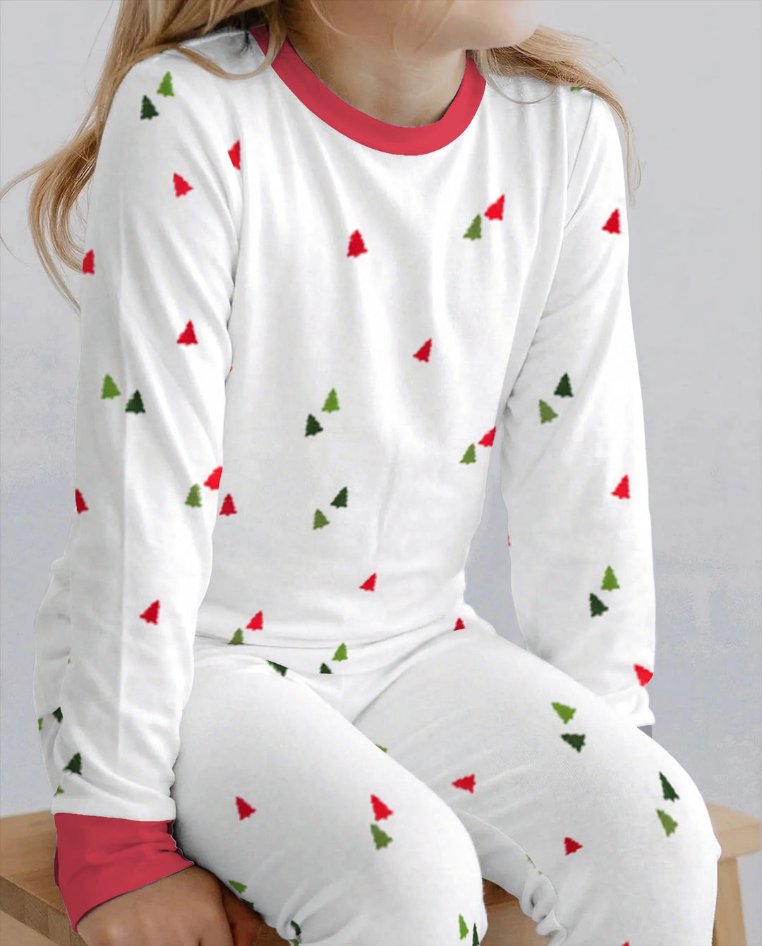 Minimalist Tiny Christmas Trees Seamless Pattern Bamboo Two Piece Long Sleeve Pajama Set