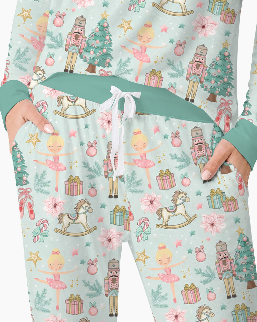 Pastel Nutcracker Ballerina Christmas Seamless Pattern Bamboo Women Pajama Set