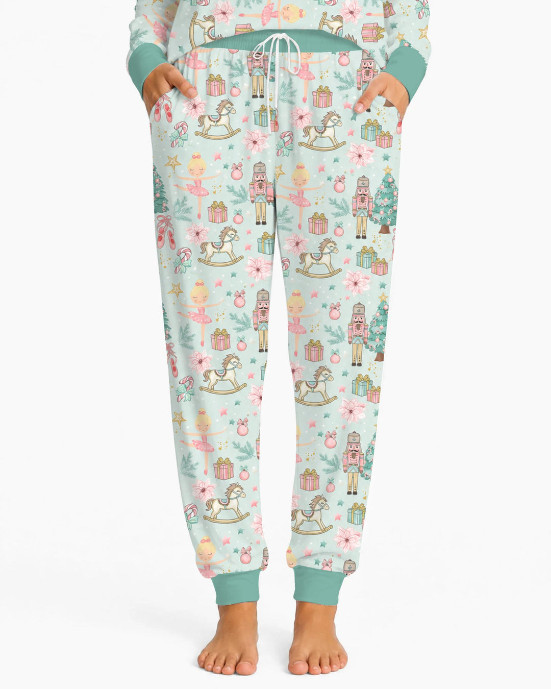 Pastel Nutcracker Ballerina Christmas Seamless Pattern Bamboo Women Pajama Set