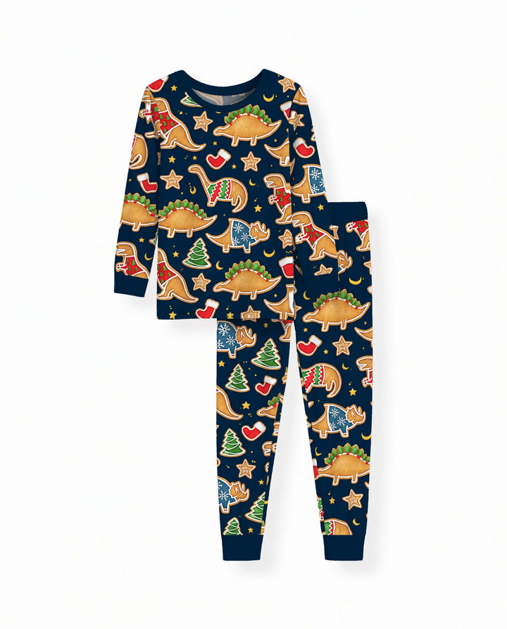 Christmas Dinosaur Gingerbread Cookies Bamboo Two Piece Long Sleeve Pajama Set