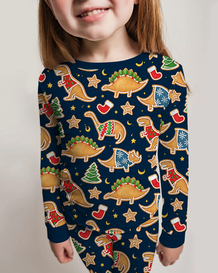 Christmas Dinosaur Gingerbread Cookies Bamboo Two Piece Long Sleeve Pajama Set