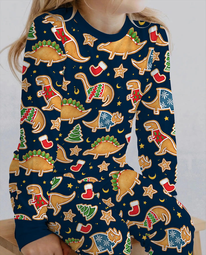 Christmas Dinosaur Gingerbread Cookies Bamboo Two Piece Long Sleeve Pajama Set