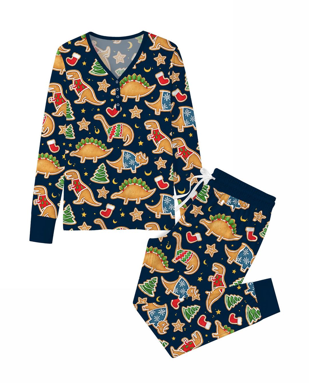 Christmas Dinosaur Gingerbread Cookies Bamboo Women Pajama Set