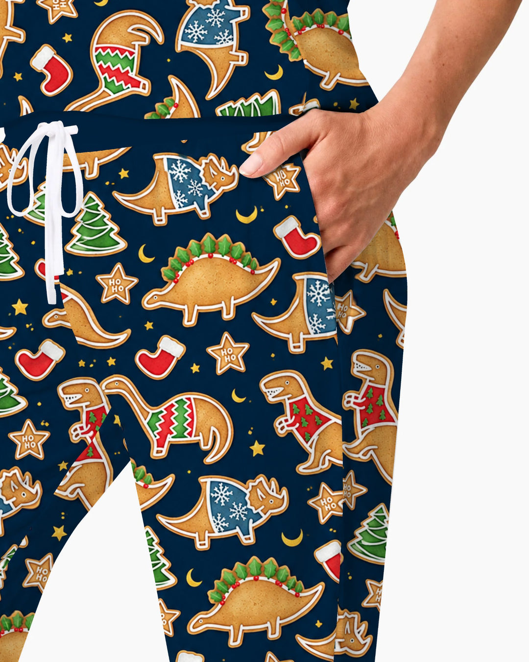 Christmas Dinosaur Gingerbread Cookies Bamboo Women Pajama Set