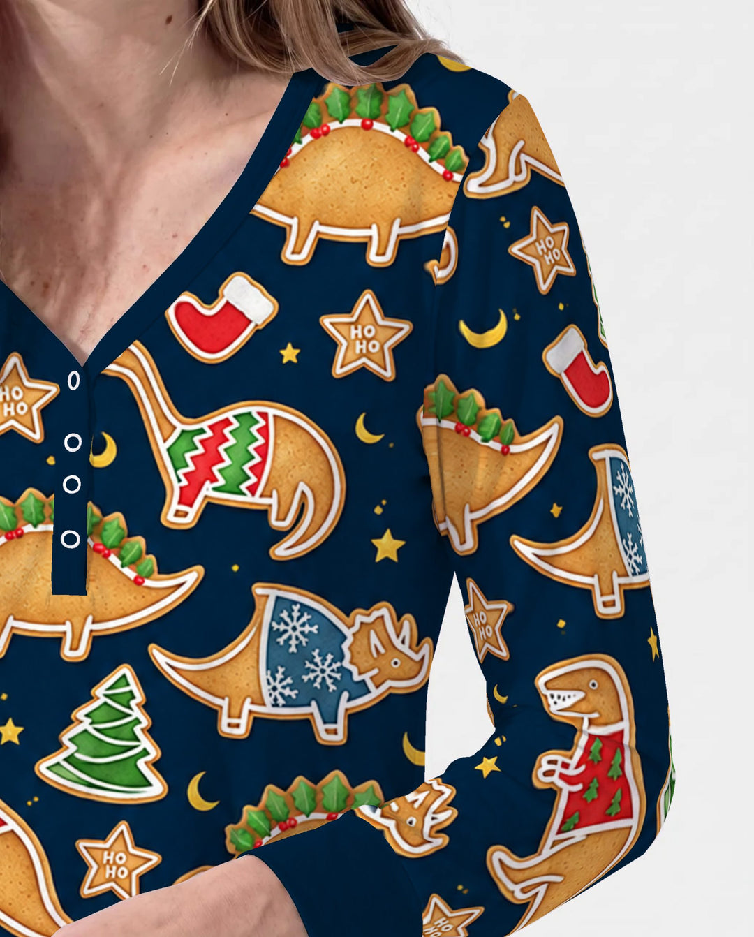 Christmas Dinosaur Gingerbread Cookies Bamboo Women Pajama Set
