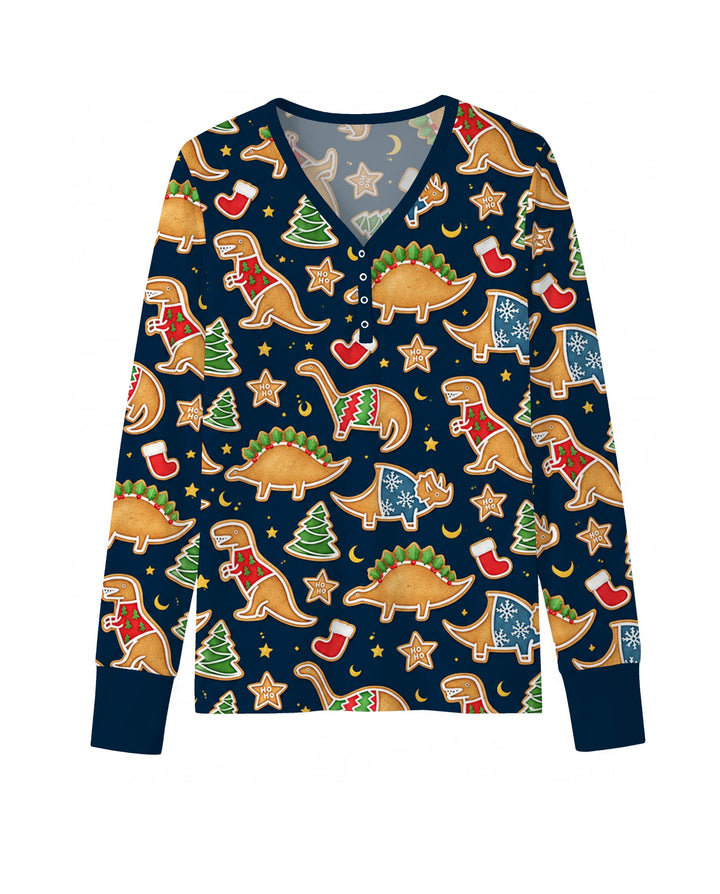Christmas Dinosaur Gingerbread Cookies Bamboo Women Pajama Set