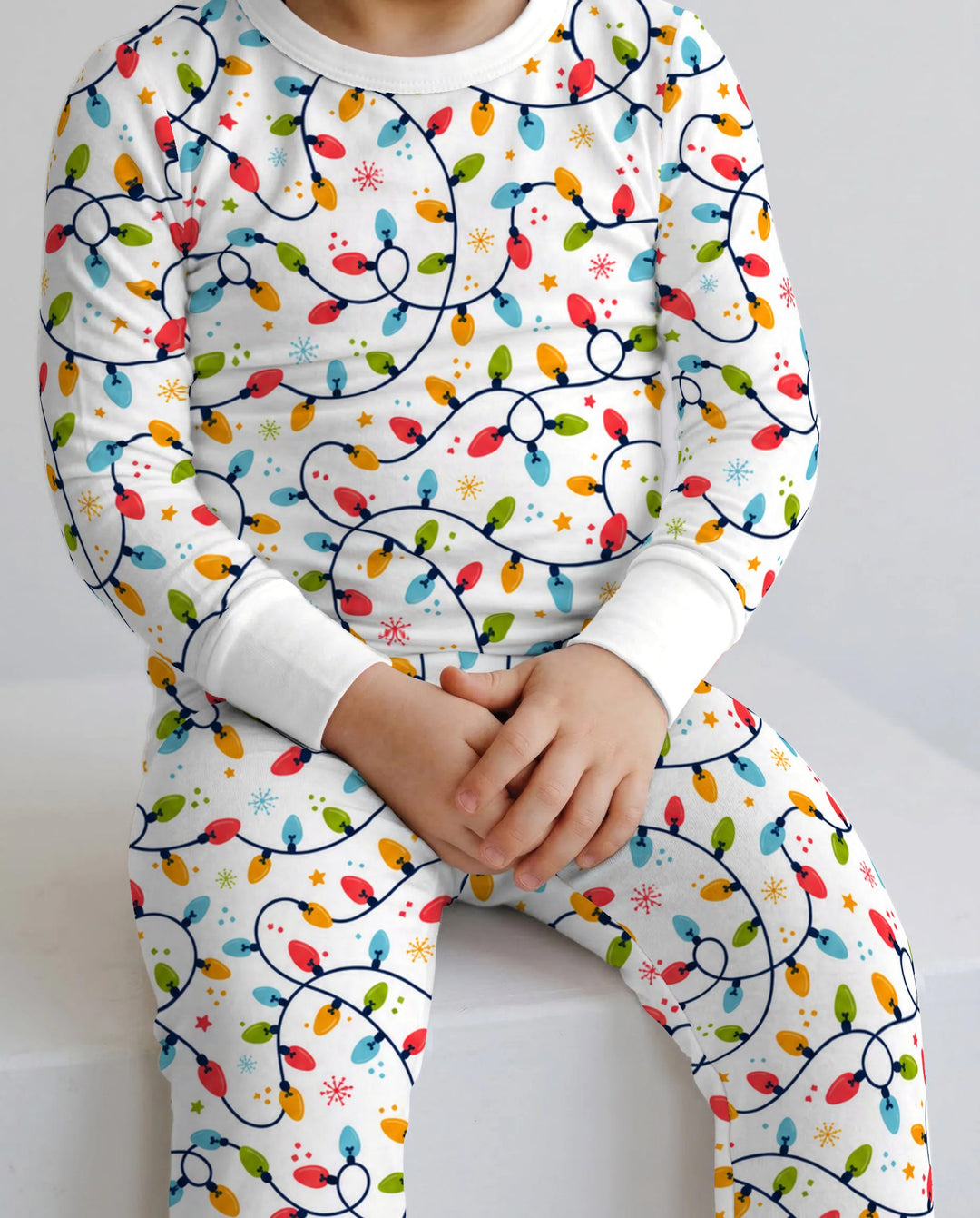 Colorful Christmas String Lights Bamboo Two Piece Long Sleeve Pajama Set
